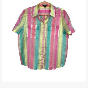 HALOGEN X ATLANTIC PACIFIC HIDDEN BUTTON UP COLOR STRIPED FRONT POCKET S…